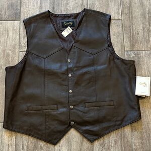 NWT Scully Men's Dark Brown Leather 3 pocket Vest size 3X